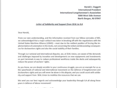 Letter of Solidarity and Support from SEAL to ILA