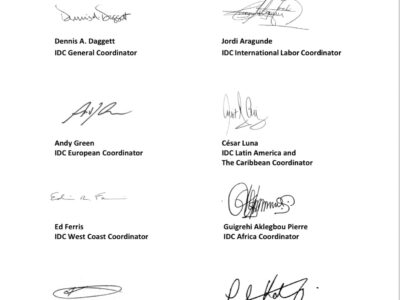 Letter of support from the IDC International Dockworkers Council in Solidarity with the ILA with signatures of leaders