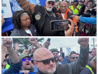 Collage of Harold Daggett and Dennis Daggett, ILA Leaders, at the Strike picket lines in 2024