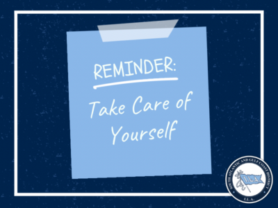 Image of a sticky note with writing that says Reminder: Take Care of Yourself.